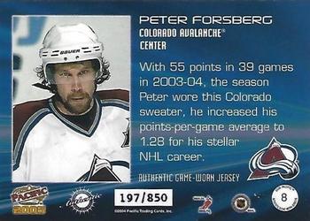 2004-05 Pacific - Jerseys #8 Peter Forsberg Back