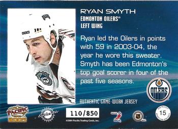 2004-05 Pacific - Jerseys #15 Ryan Smyth Back