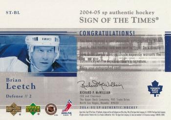 2004-05 SP Authentic - Sign of the Times #ST-BL Brian Leetch Back