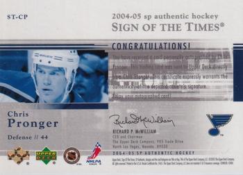 2004-05 SP Authentic - Sign of the Times #ST-CP Chris Pronger Back