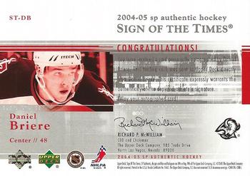 2004-05 SP Authentic - Sign of the Times #ST-DB Daniel Briere Back