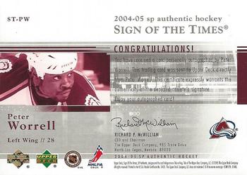 2004-05 SP Authentic - Sign of the Times #ST-PW Peter Worrell Back