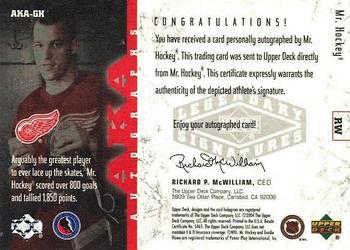 2004-05 UD Legendary Signatures - AKA Autographs #AKA-GH Gordie Howe Back