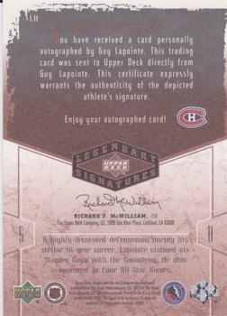 2004-05 UD Legendary Signatures - Autographs #LA Guy Lapointe Back