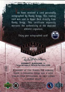2004-05 UD Legendary Signatures - Autographs #RG Randy Gregg Back