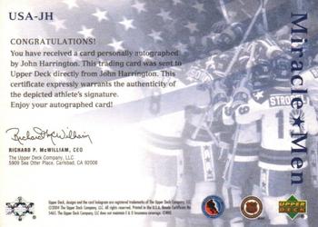 2004-05 UD Legendary Signatures - Miracle Men Autographs #USA-JH John Harrington Back