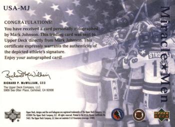 2004-05 UD Legendary Signatures - Miracle Men Autographs #USA-MJ Mark Johnson Back