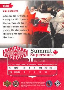 2004-05 UD Legendary Signatures - Summit Superstars #CDN1 Phil Esposito Back
