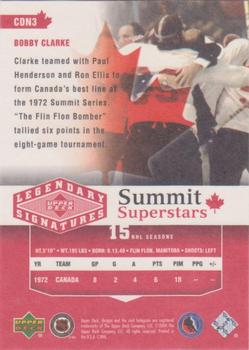 2004-05 UD Legendary Signatures - Summit Superstars #CDN3 Bobby Clarke Back