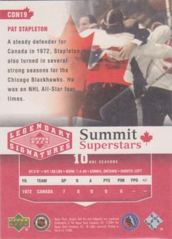2004-05 UD Legendary Signatures - Summit Superstars #CDN19 Pat Stapleton Back