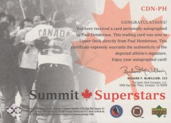2004-05 UD Legendary Signatures - Summit Superstars Autographs #CDN-PH Paul Henderson Back