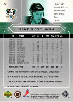 2004-05 Upper Deck - UD Exclusives Canadian #3 Sandis Ozolinsh Back