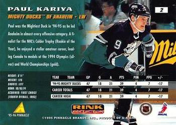 1995-96 Pinnacle - Rink Collection #2 Paul Kariya Back