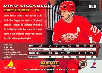 1995-96 Pinnacle - Rink Collection #74 Dino Ciccarelli Back
