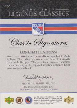 2004-05 Upper Deck Legends Classics - Classic Signatures #CS6 Andy Bathgate Back