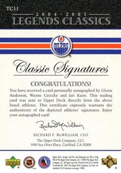 2004-05 Upper Deck Legends Classics - Classic Signatures #TC11 Glenn Anderson / Wayne Gretzky / Jari Kurri Back