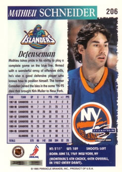 1995-96 Score #206 Mathieu Schneider Back