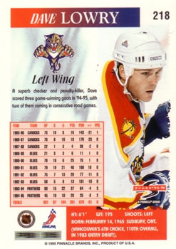 1995-96 Score #218 Dave Lowry Back