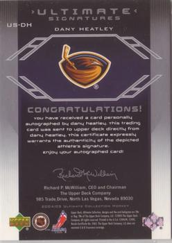 2004-05 Upper Deck Ultimate Collection - Signatures #US-DH Dany Heatley Back