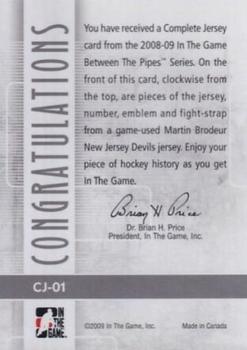2008-09 In The Game Between The Pipes - Complete Jersey #CJ-01 Martin Brodeur  Back