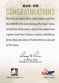 2008-09 In The Game Between The Pipes - Game-Used Emblems #GUE-05 Peter Delmas  Back