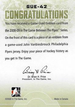 2008-09 In The Game Between The Pipes - Game-Used Emblems #GUE-42 John Vanbiesbrouck  Back
