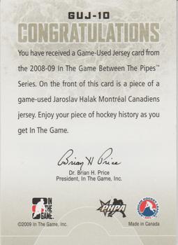2008-09 In The Game Between The Pipes - Game-Used Jerseys #GUJ-10 Jaroslav Halak  Back