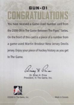 2008-09 In The Game Between The Pipes - Game-Used Numbers #GUN-01 Martin Brodeur  Back