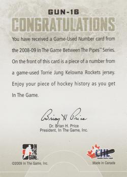 2008-09 In The Game Between The Pipes - Game-Used Numbers #GUN-16 Torrie Jung  Back