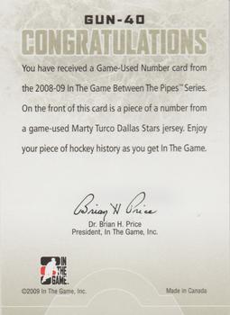 2008-09 In The Game Between The Pipes - Game-Used Numbers #GUN-40 Marty Turco  Back