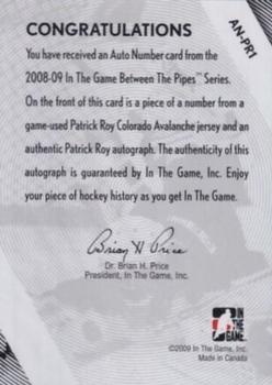 2008-09 In The Game Between The Pipes - Auto Numbers #AN-PR1 Patrick Roy  Back