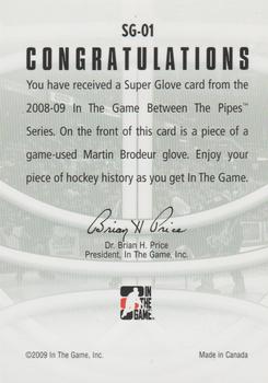 2008-09 In The Game Between The Pipes - Super Glove #SG-01 Martin Brodeur  Back