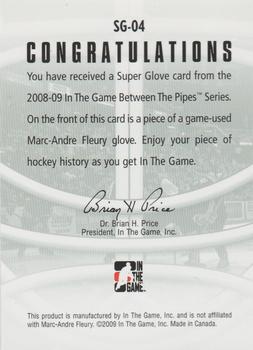 2008-09 In The Game Between The Pipes - Super Glove #SG-04 Marc-Andre Fleury  Back