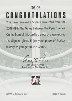 2008-09 In The Game Between The Pipes - Super Glove #SG-05 Jean-Sebastien Giguere  Back