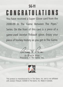 2008-09 In The Game Between The Pipes - Super Glove #SG-11 Jocelyn Thibault  Back