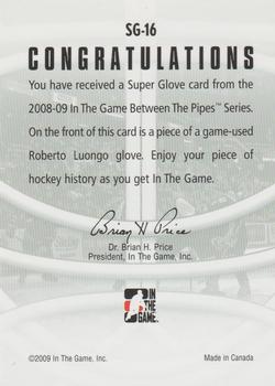 2008-09 In The Game Between The Pipes - Super Glove #SG-16 Roberto Luongo  Back