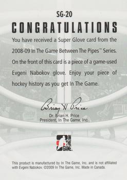 2008-09 In The Game Between The Pipes - Super Glove #SG-20 Evgeni Nabokov  Back