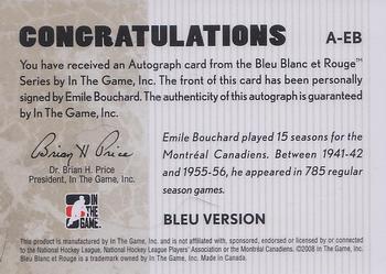 2008-09 In The Game Bleu Blanc et Rouge - Autographs #A-EB Emile Bouchard Back