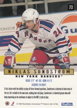 1995-96 SkyBox Impact #213 Niklas Sundstrom Back