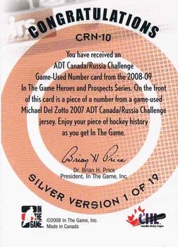 2008-09 In The Game Heroes and Prospects - ADT Canada/Russia Challenge Numbers #CRN-10 Michael Del Zotto  Back