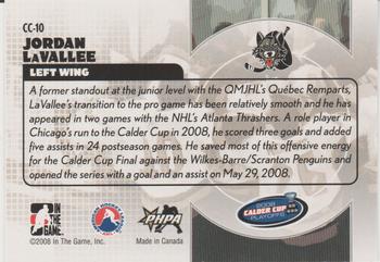 2008-09 In The Game Heroes and Prospects - Calder Cup Winners #CC-10 Jordan LaVallee  Back