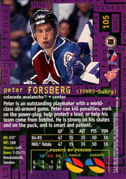 1995-96 Stadium Club #105 Peter Forsberg Back