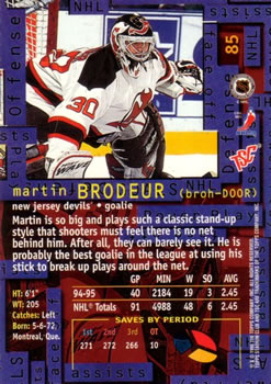 1995-96 Stadium Club #85 Martin Brodeur Back