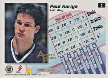 1995-96 Summit - Artist's Proofs #2 Paul Kariya Back