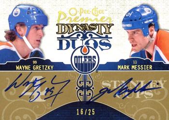 2008-09 O-Pee-Chee Premier - Dynasty Duos Gold Spectrum #DD-GM Mark Messier / Wayne Gretzky  Front
