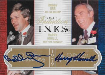 2008-09 O-Pee-Chee Premier - Inductions Ink Dual Gold #2PI-OH Bobby Orr / Harry Howell Front