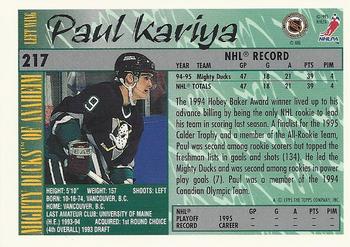 1995-96 Topps #217 Paul Kariya Back