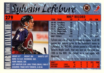 1995-96 Topps #279 Sylvain Lefebvre Back