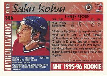 1995-96 Topps #306 Saku Koivu Back