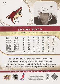 2008-09 SP Authentic - Limited #12 Shane Doan  Back
